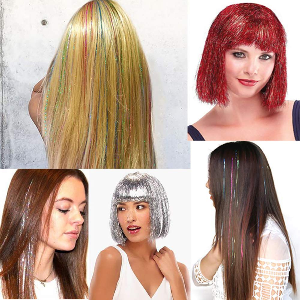 Cheap Hair Tinsel Straight Bling Synthetic Braiding Hair Extensions For Bridal Hair Accessories Festival Party Twinkle Colorful