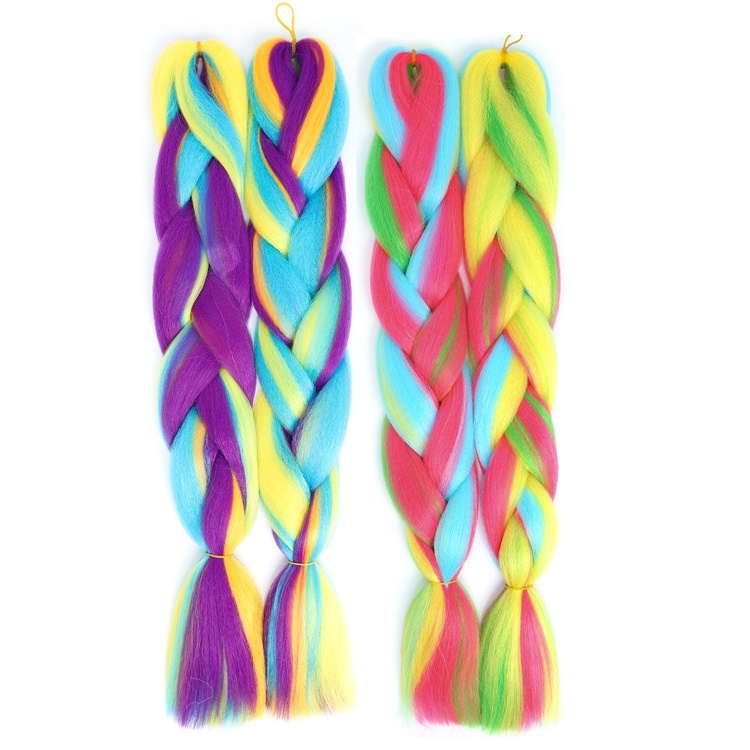 Rainbow Mix Colorful Synthetic Braiding Hair Extensions Soft Jumbo Crochet Braids