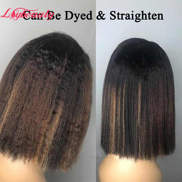 Lsy 4x4 Bob Kinky Straight Lace Closure Human Hair Wig Unit Lace Front Wig 100% Human Hair Lace Wigs Sales For Black Women