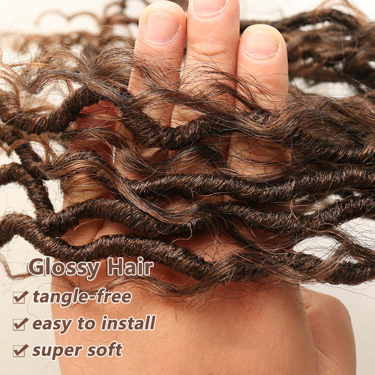 Julianna18 Inch 85G Bohemian Crochet Hair Wavy With Curly Ends Synthetic Crochet Faux Locs Hair River Locs Goddess Locs