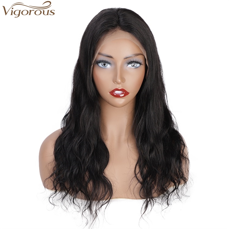 Vigorous High Quality Lace Frontal Human hair Wigs Long Water Wavy Black Middle Part Wigs Women 26 Inches Wigs