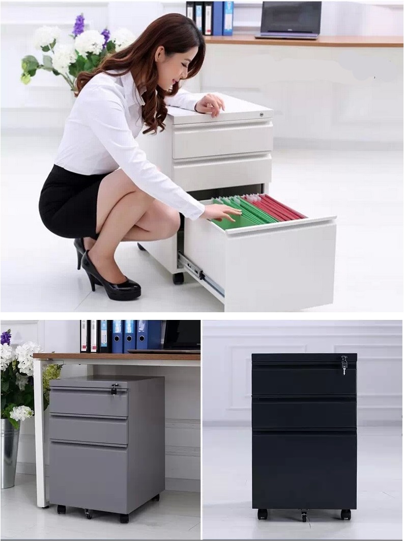 Three Filing Drawers Movable Files Steel Storage Cabinet