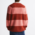 Contrast Striped Front Pockets Loose Knit Sweate