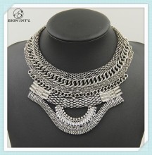 2015 Hotsale Silver Bohemian Tribal Bib Necklace, Multi Layer Tribal Necklace for Women