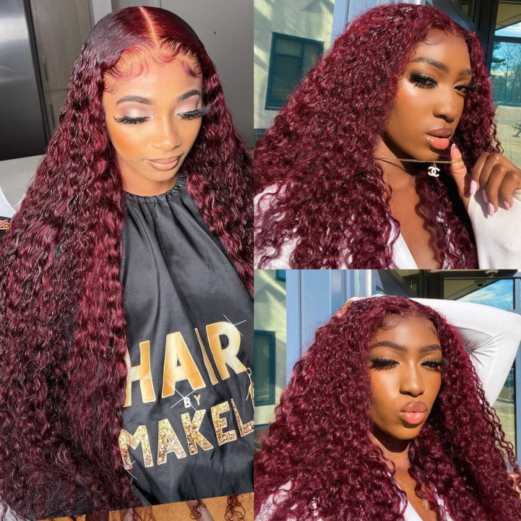 250% Density 4# Brown Color Water Wave Virgin Indian Human Hair Lace Front Wig