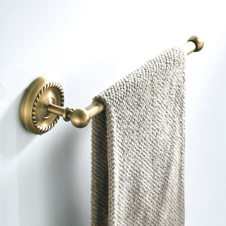 Barra de toalla de cobre antiguo de una sola base para cocina y baño, colgante, estante corto retro de un solo polo