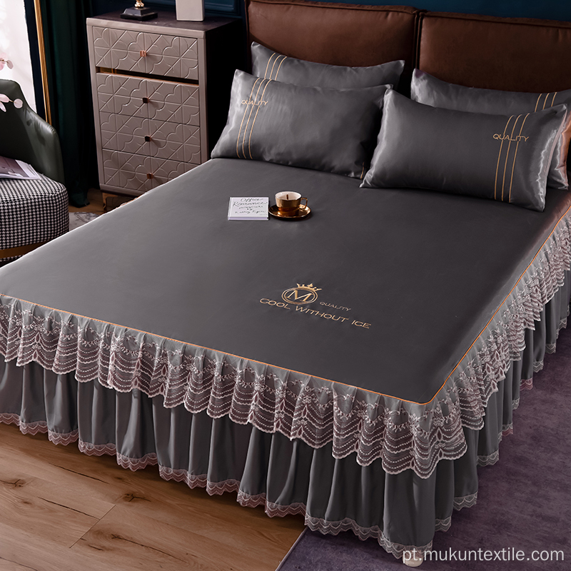 Conjunto de rodapé de cama de casal bordado de logotipo para casa