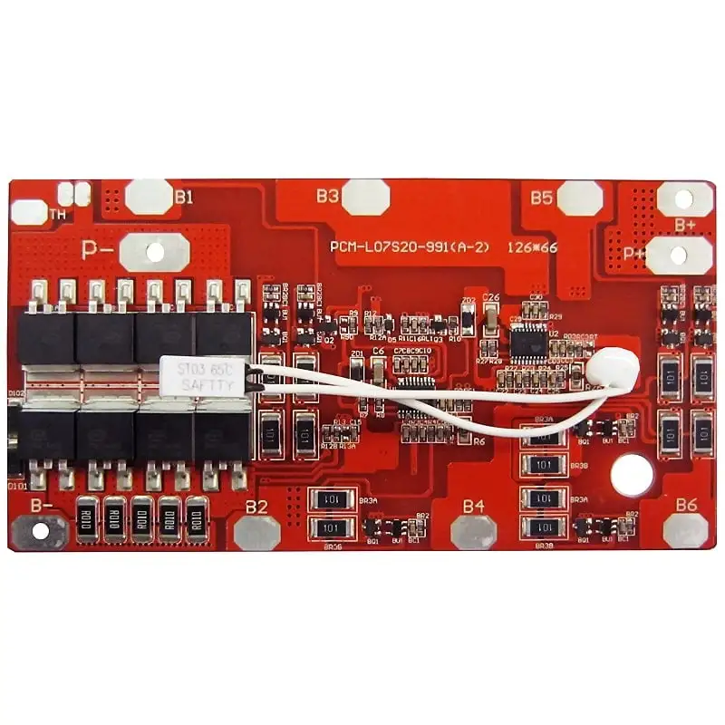 7s 20A PCM BMS for 24V 25.2V 25.9V Li-ion/Lithium/ Li-Polymer 21V 22.4V LiFePO4 Battery Pack Size L126*W65*T6mm (PCM-L07S20-991)