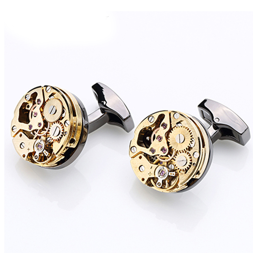 High quality dress clothing accessories mens movement cufflinks gear design custom cuff link blanks