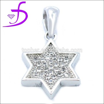 Micro pave setting six angle silver pendant