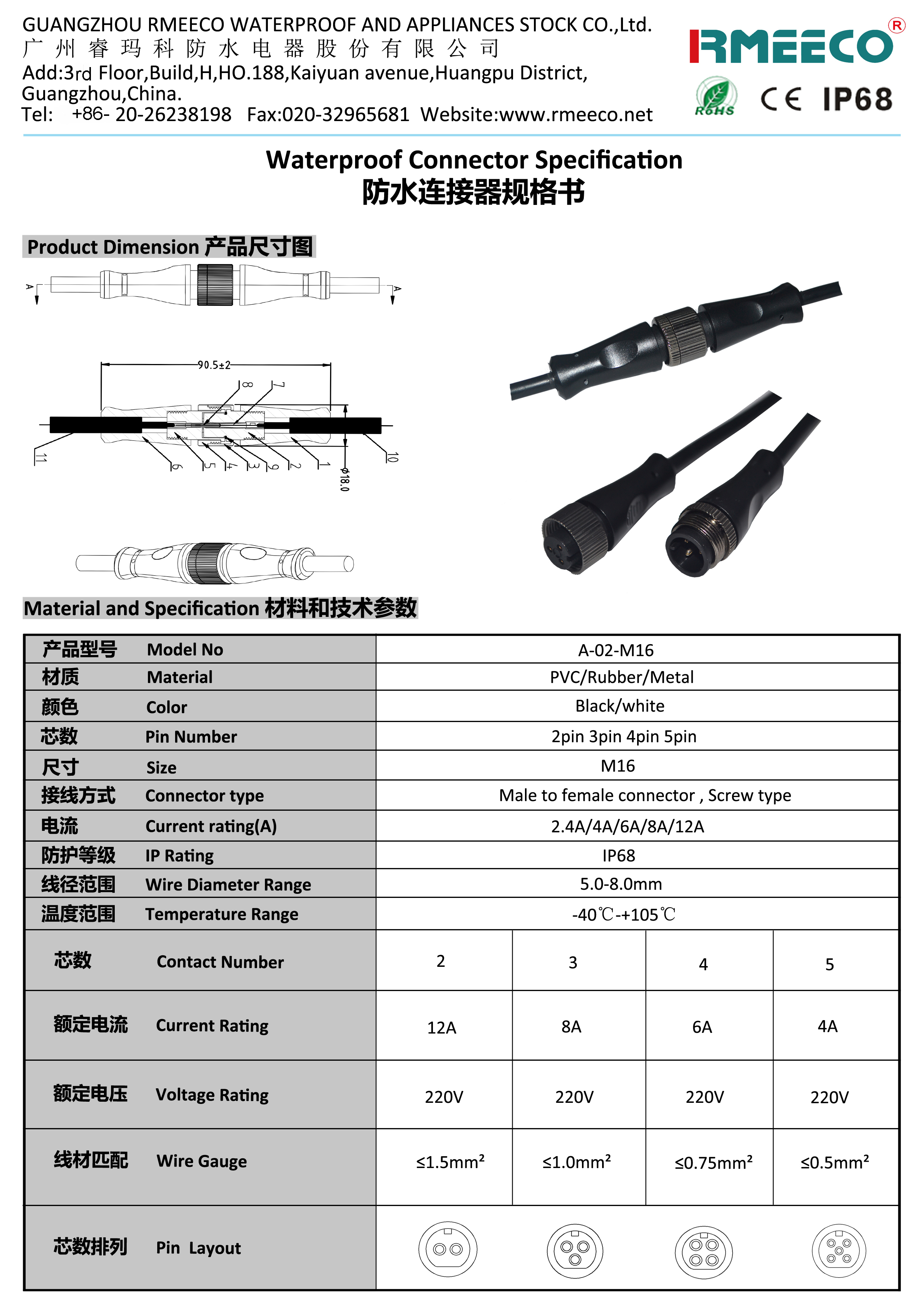 IP68 M12 Over Injection Molded Cable Connector 2 3 4 5 6 Pin Waterproof Cable Connector Conduit Circuit Element