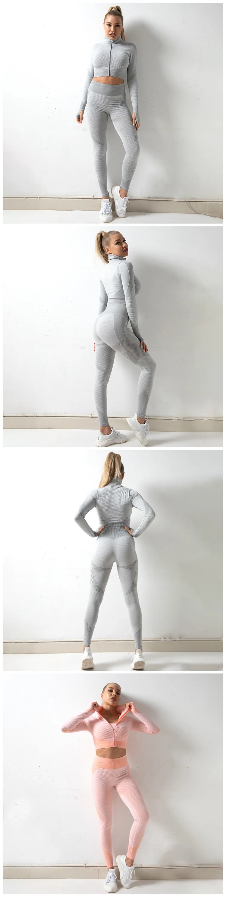New Arrival Hot Sale Zipper Sports Long Sleeve Suit Fitness Yoga Wear Seamless 2 Piece Workout Set for Women
