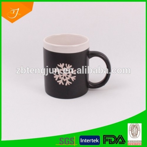 black ceramic mug with snowflake design, black ceramic glazed mug