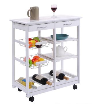 White Wooden Storage Kitchen Trolley Car