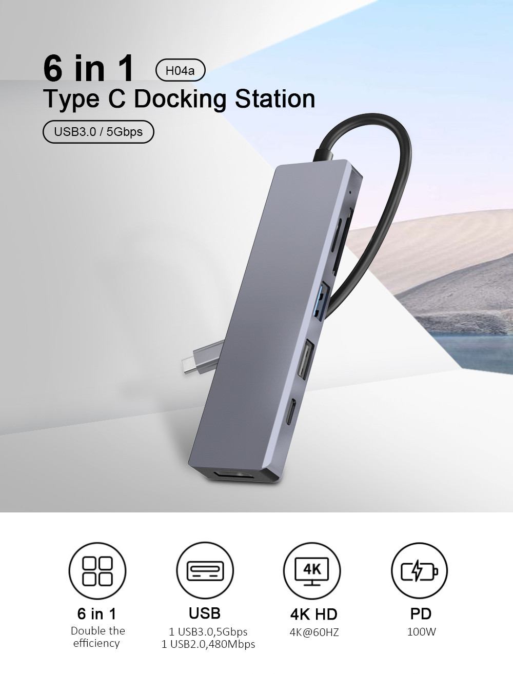 6 in 1 Multiport Type C Docking Station