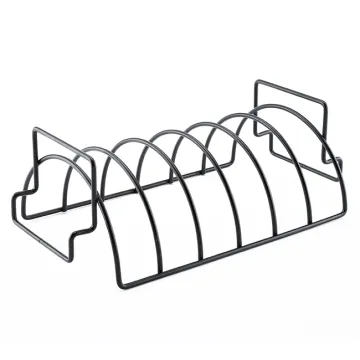 Portable 6-Rib Non-Stick Steel BBQ Rib Rack for Outdoor Grilling