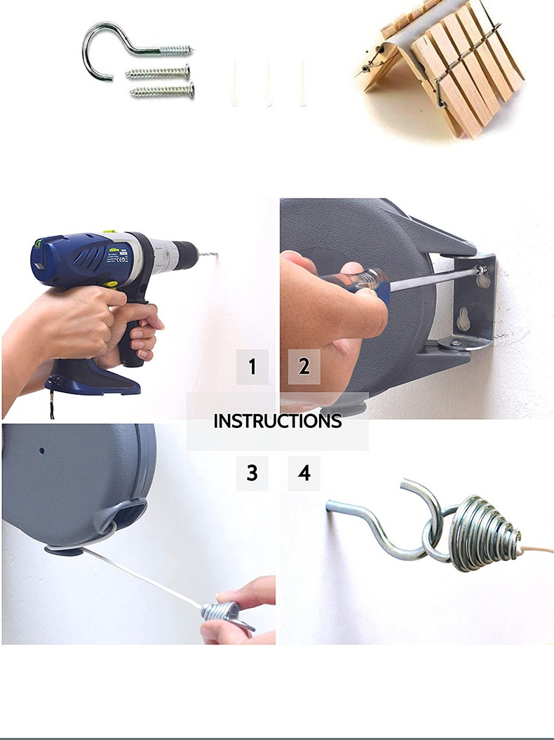 ABS Casing Plastic And PVC Retractable Clothesline