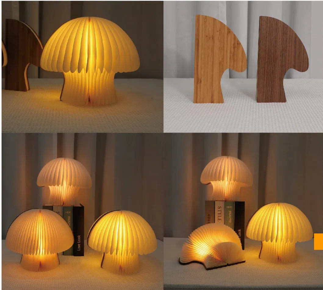 Colorful LED Bamboo Wood Table Lamp with Mushroom Design