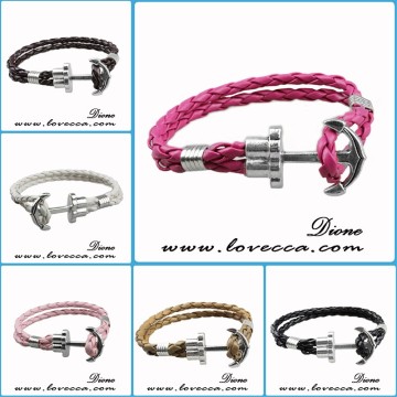 Retro style leather bracelet mens stainless steel anchor bracelet