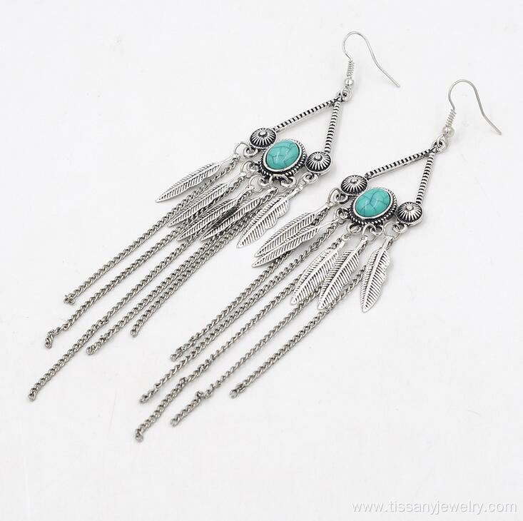 Exaggerated Long Turquoise Silver/Gold Vintage Earrings