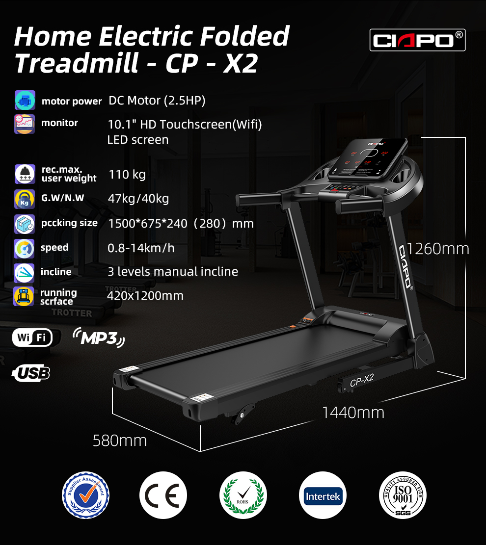 Factory CIAPO New Model X2 Hot Sale DC Motor Fashion Style Home Use Treadmill Running Machine