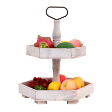 Whitewash Hexagonal Wood Cake Stand - Tiered Tray Decor