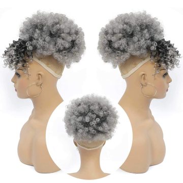 Synthetic kinky hair bun extensions hair bang with bun accessory maker
