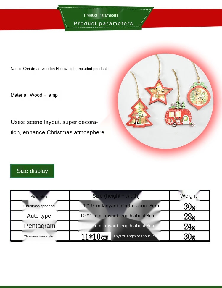 Popular New Christmas Decorations Wooden Luminous Pendant Creative with Light Small Tree Five-Pointed Star Ornaments