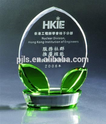 Green leaves color glass crystal trophy