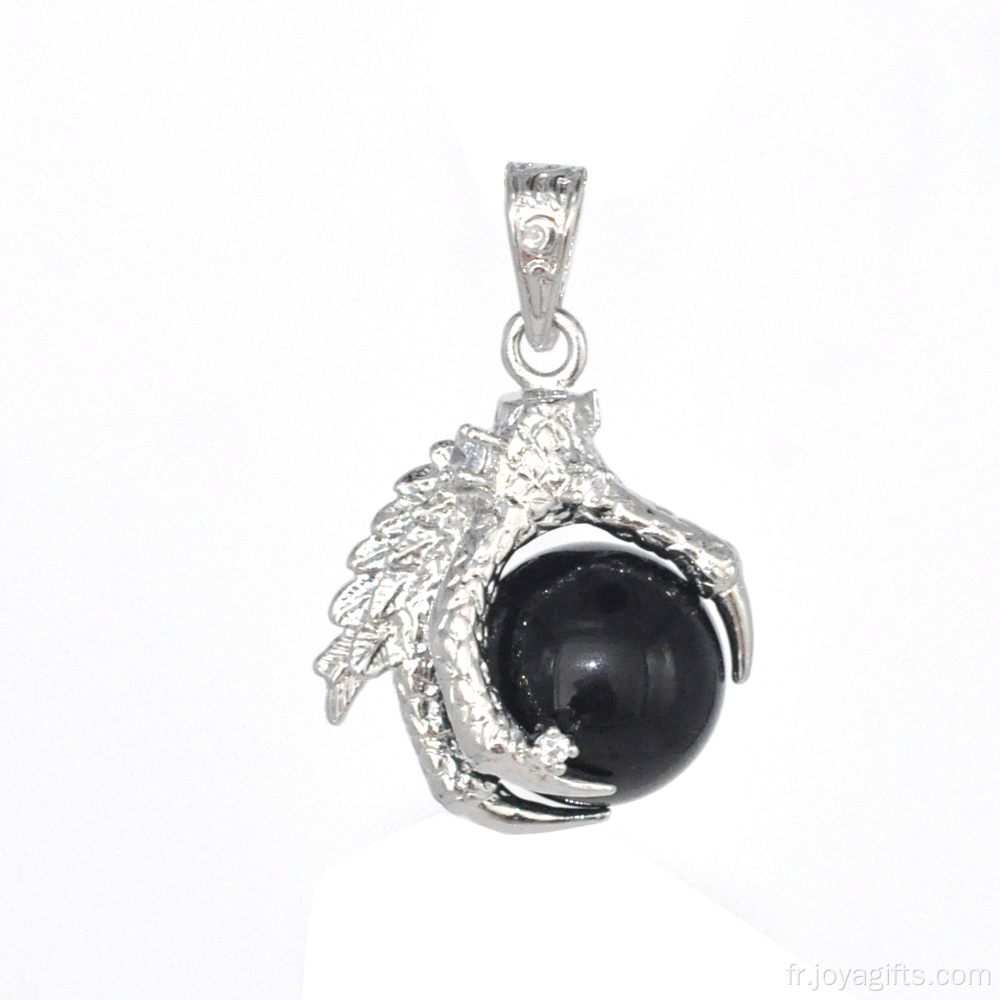 Bijoux en argent sterling 925 avec onyx noir 15MM Sphere Dragon Claw Pendant