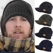 Stylish Warm Knit Beanie with Visor - Fleece Winter Hat B327