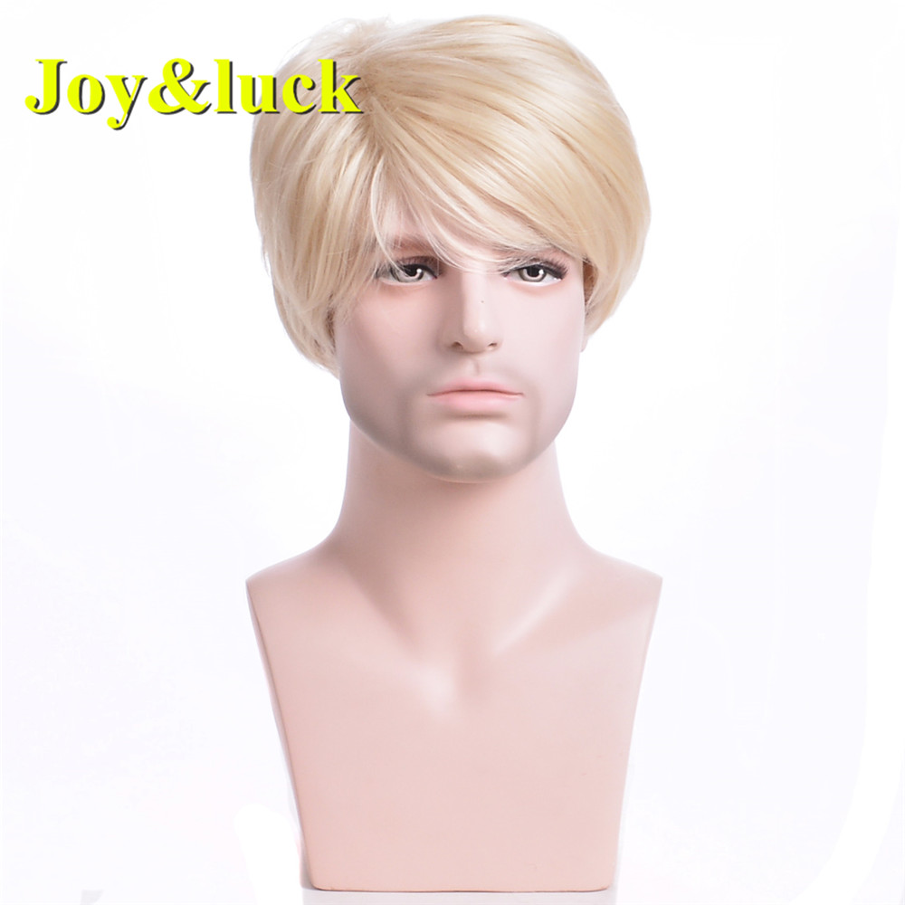 Wholesale Wigs for Men Brown Mix Gold Color Male High Temperature Fiber Short Natural Curly Men Wigs Synthetic Hair Wigs