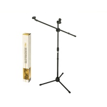 MS-70B Adjustable Foldable Telescopic Speaker Mic Stand Floor Tripod with Dual Mic Clips