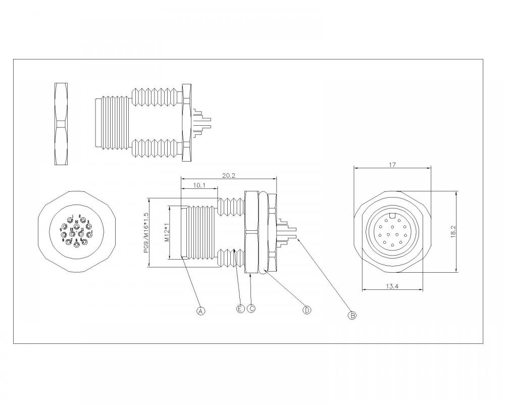 M12 9-17p Bahagian Kawat Kalis Air Lelaki