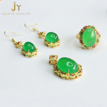 Flower-Shaped Chalcedony 3-Piece Jewelry Set: Earrings, Ring, and Pendant Necklace