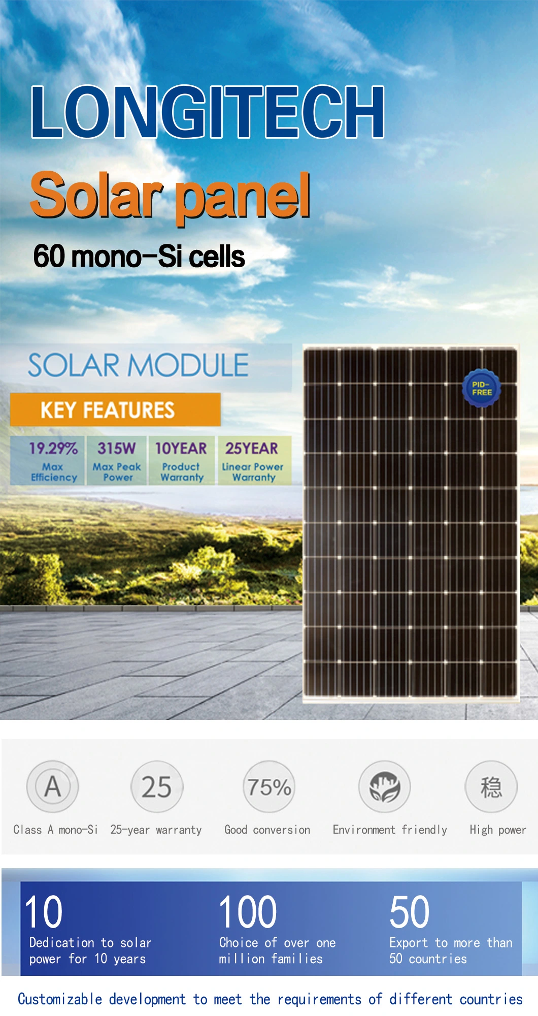 Movable High Wattage Double Glass Full Black Half Cut Module 60cell 72cell 6bb 280W Mono Solar Panel