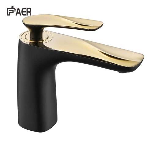 Single Hole Bathroom Faucet Luxury Gold And Black Plating Brass Mixer Faucet Supplier