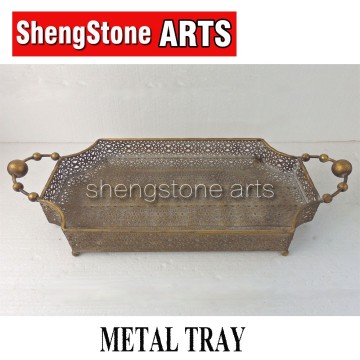 Hot Sale Antique gold metal tray with handle ,Vintage Metal Tray,Rectangular Metal Tray