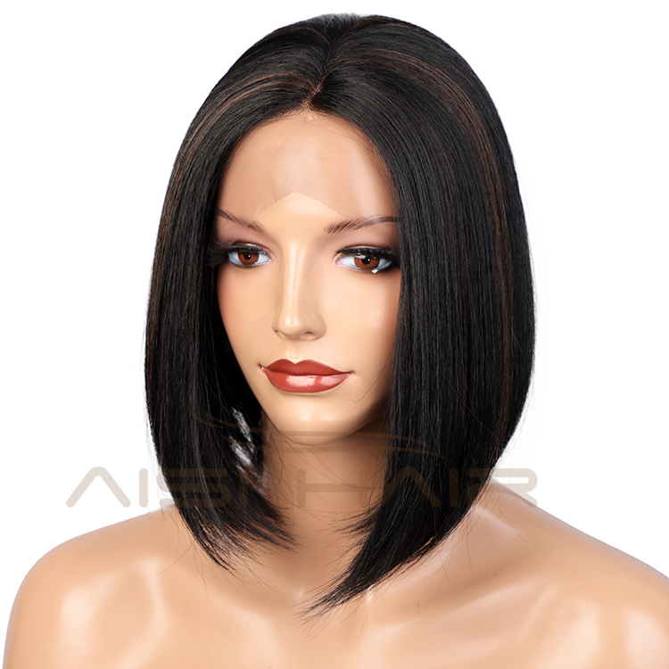 Aisi Hair Top Quality Mixed Black Brown Short Bob Wig Silky Straight Wig Natural Wave Synthetic Cheap Wigs For Black Women