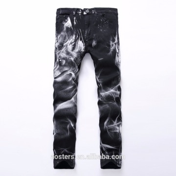 Custom hot style stretch jeans printing black men jeans negotiate price
