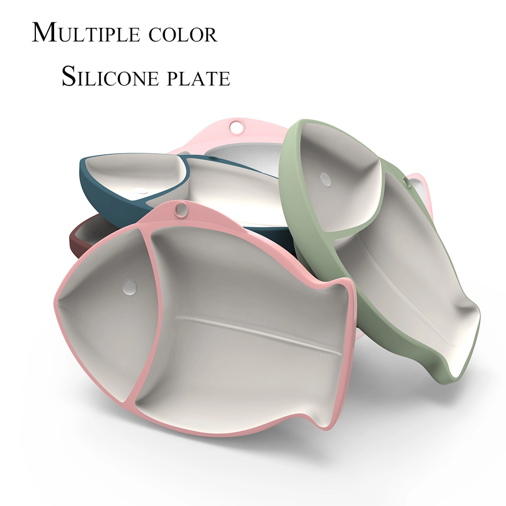 Non-slip Fish Shape Silicone Baby Plates Toddlers Divided Feeding Plate for Baby Food BPA Free Silicone Suction Plate