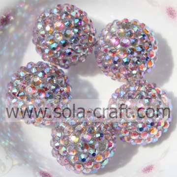 Chunky Resin Rhinestone Beads 20*22MM For Necklace Pink Multicolor