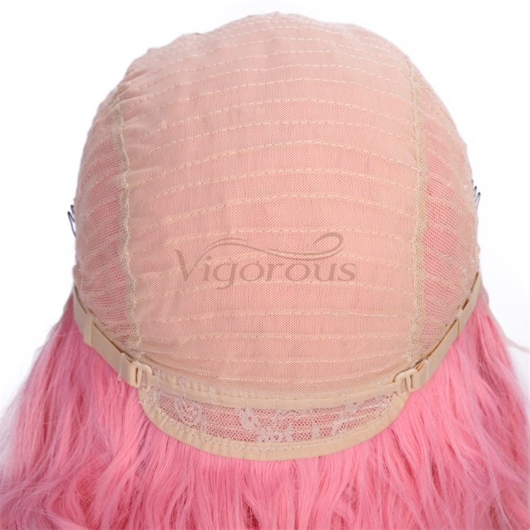 Vigorous Short Bob Wavy Lace Front Wigs for White Women Curly Wavy Pink Wig Heat Resistant Synthetic Free Part Cosplay Wig