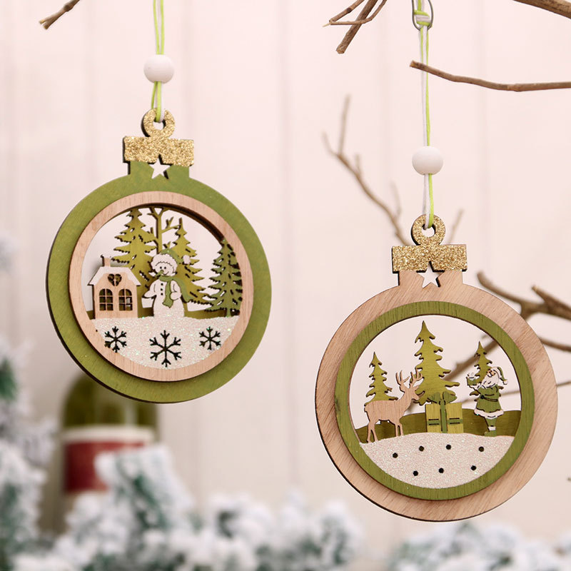 New Year 2022 1PC 2D 3D Christmas Ornament Wooden Hanging Pendants Star Xmas Tree Bell Christmas Decorations For Home Navidad