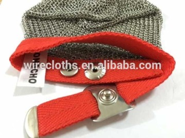 5 finger metal/stainless steel mesh glove with textile strap