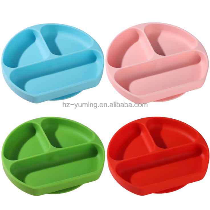 Amazon Hot Sale Kid Non-slip Feeding Bowl Rubber Plates Round Small Silicone Baby Food Plate