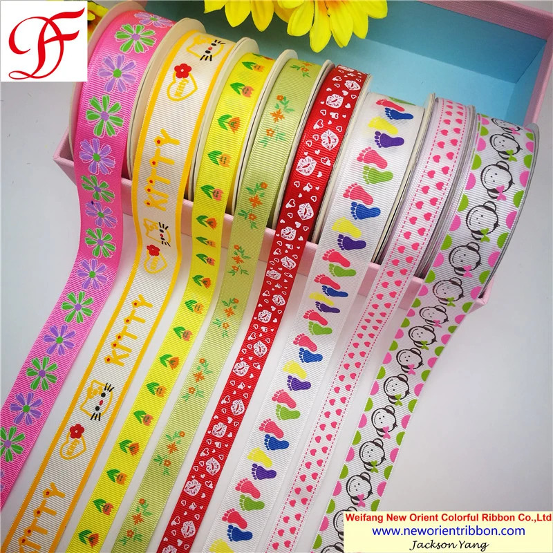 China Wholesale 100% Polyester Grosgrain Ribbon with Printing for Christmas/Seasons Festival