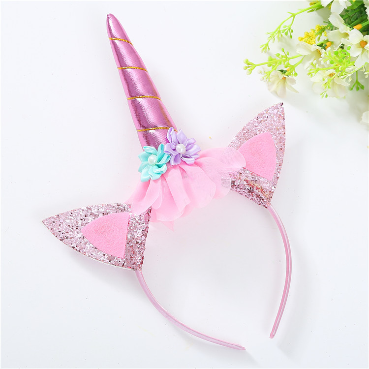 Amazon Top Selling Wholesale Cute Design Unicorn Horn Headband With Artificial Flower