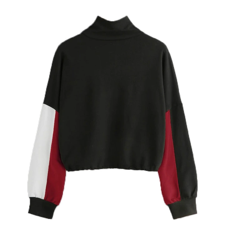 Wholesale Turtleneck Women's Color Block Tops Lady Pullover Long Sleeve Crop Top Hoodie Crew Neck Sweatshirt