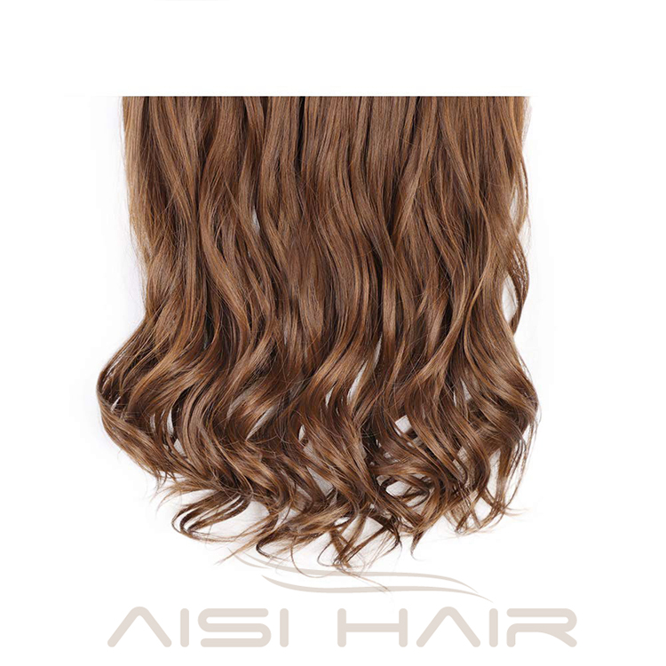 Aisi Hair High Temperature Fiber 4 Clips Synthetic Clip In Hair Extensions Long Wavy Brown Clip In Hairpieces for Women